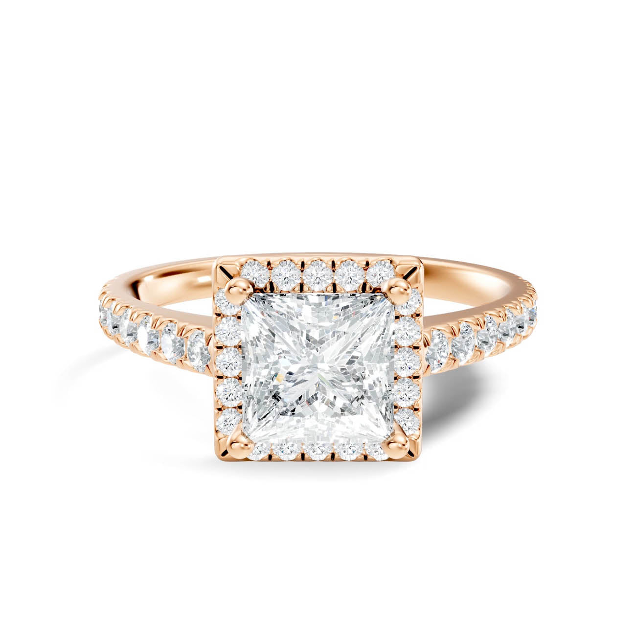 .50-1.00 Ct. Princess Cut Diamond Halo Ring with Pavé Band and Four-Prong Setting (ja1-b) 6