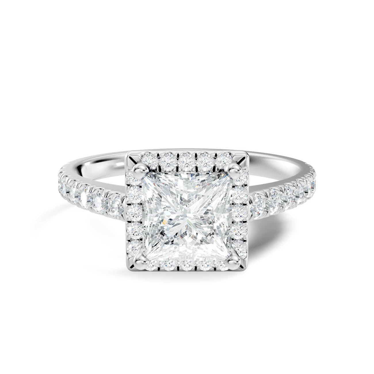 .50-1.00 Ct. Princess Cut Diamond Halo Ring with Pavé Band and Four-Prong Setting (ja1-b) 10