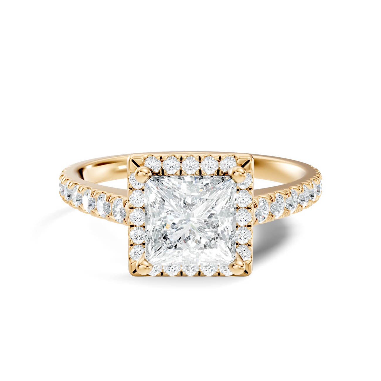 .50-1.00 Ct. Princess Cut Diamond Halo Ring with Pavé Band and Four-Prong Setting (ja1-b) 3