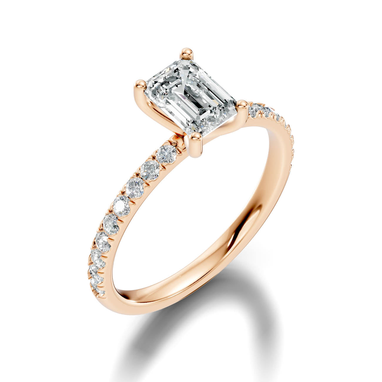 .50-1.50 Ct. Emerald-Cut Diamond Engagement Ring with Pavé Band and Four-Prong Setting (ja11-b) 9
