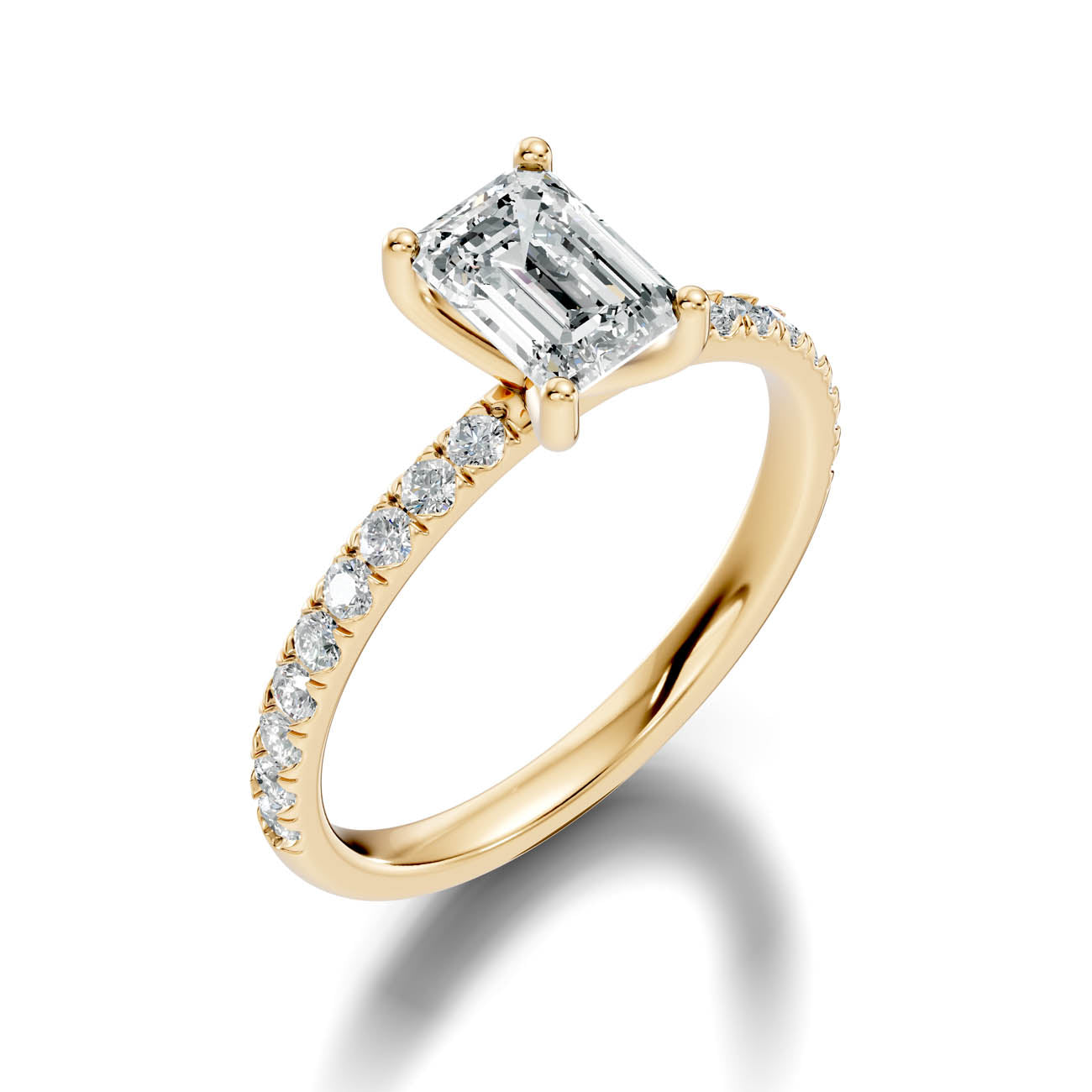 .50-1.50 Ct. Emerald-Cut Diamond Engagement Ring with Pavé Band and Four-Prong Setting (ja11-b)