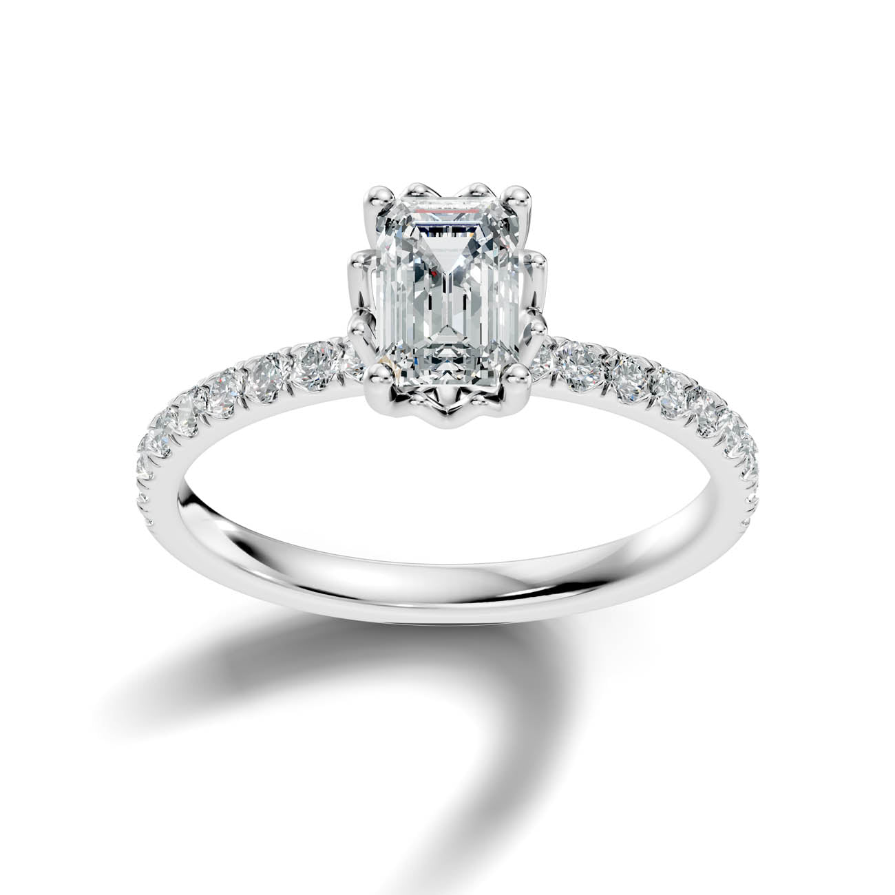 .50-1.50 Ct. Classic Emerald-Cut Diamond Ring with Pavé Band and Four-Prong Setting (ja13-c)