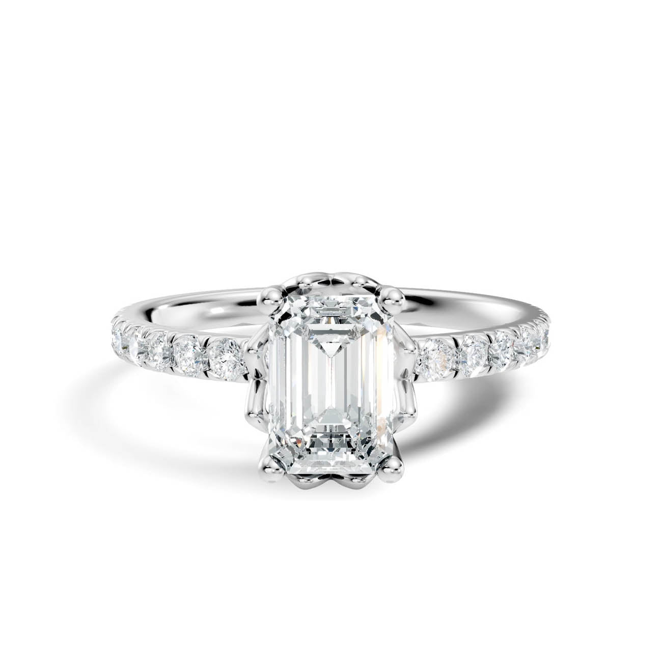 .50-1.50 Ct. Classic Emerald-Cut Diamond Ring with Pavé Band and Four-Prong Setting (ja13-c) 10