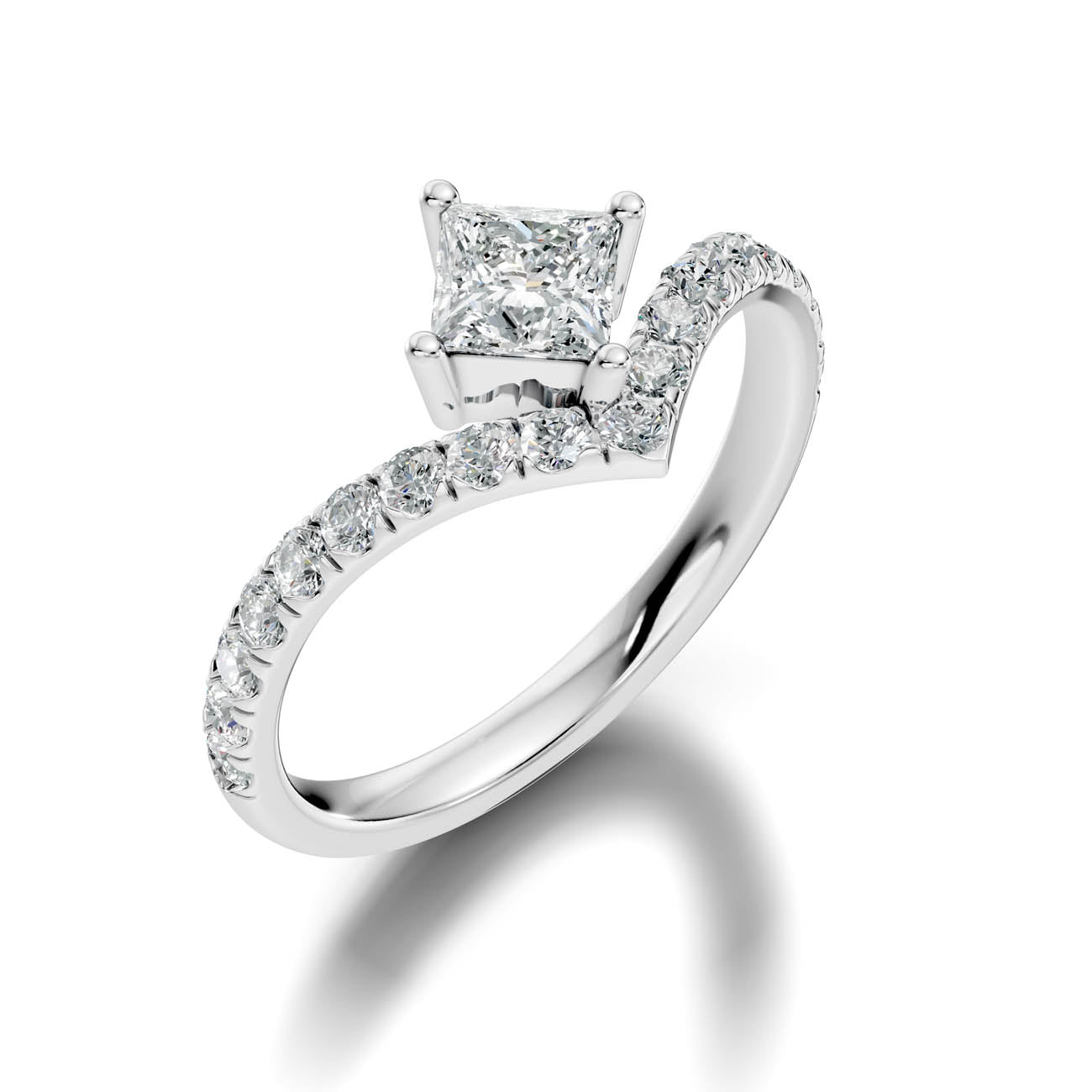 .92 Ct. Princess Cut Diamond Chevron Pavé Engagement Ring (20-g) 13
