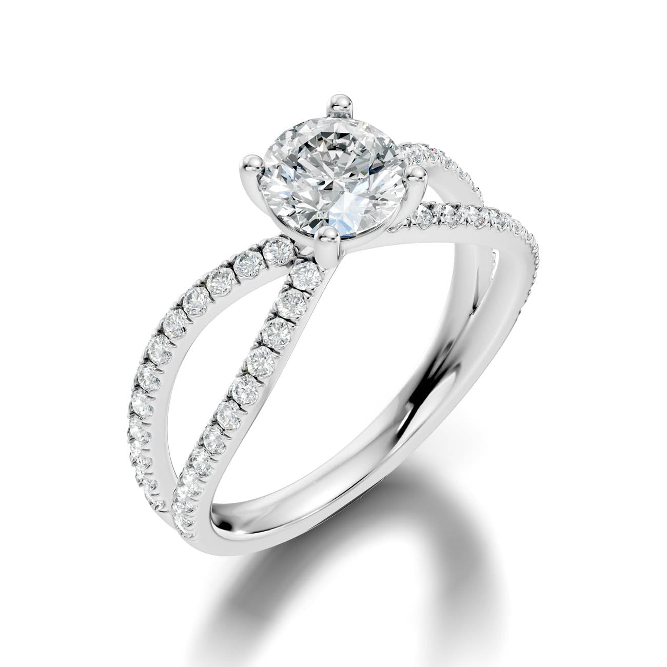 1.40 Ct. Round Diamond Ring with Criss-Cross Pavé Band (23-a) 13