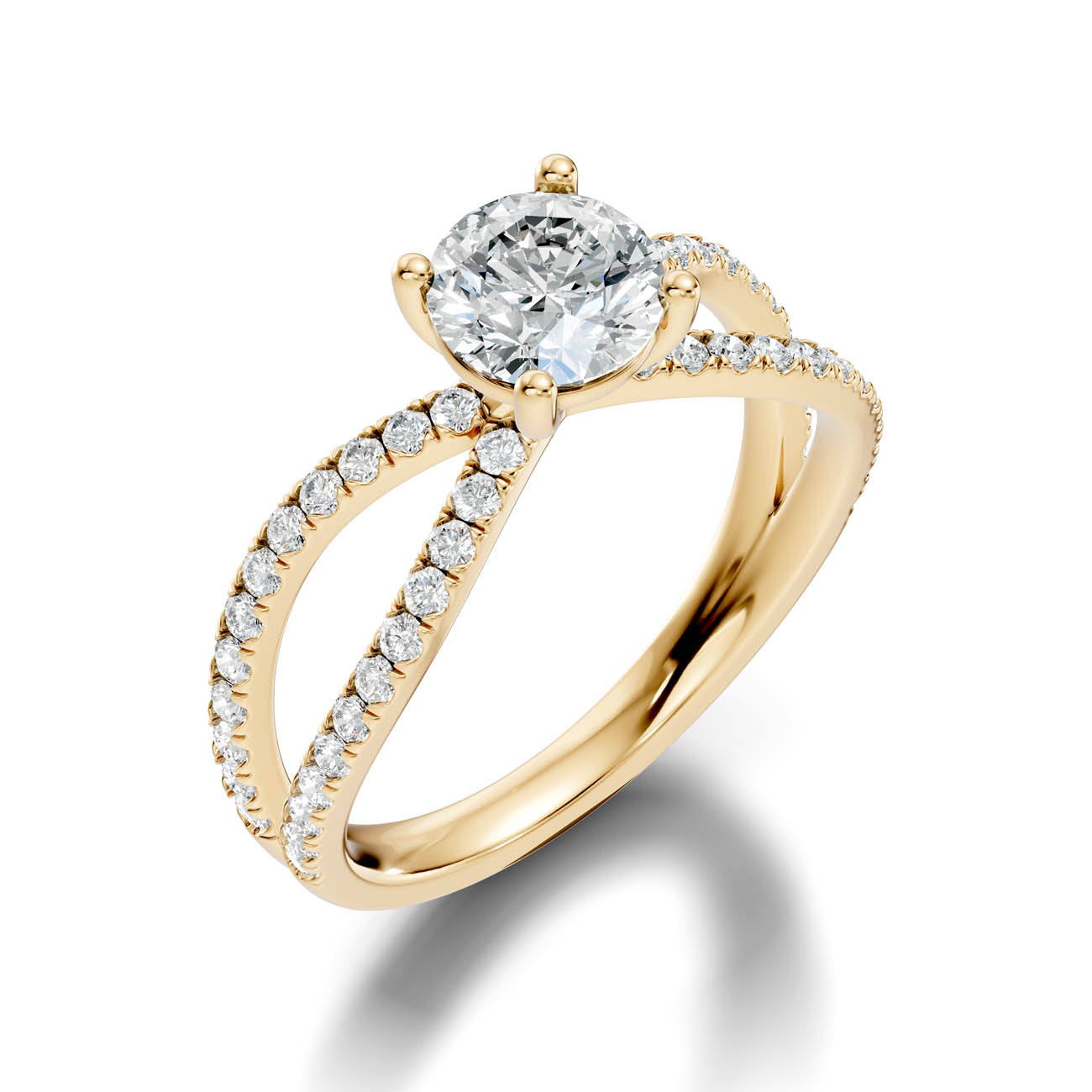 1.40 Ct. Round Diamond Ring with Criss-Cross Pavé Band (23-a)