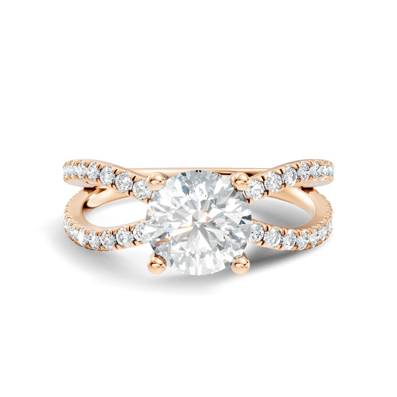 1.40 Ct. Round Diamond Ring with Criss-Cross Pavé Band (23-a) 6