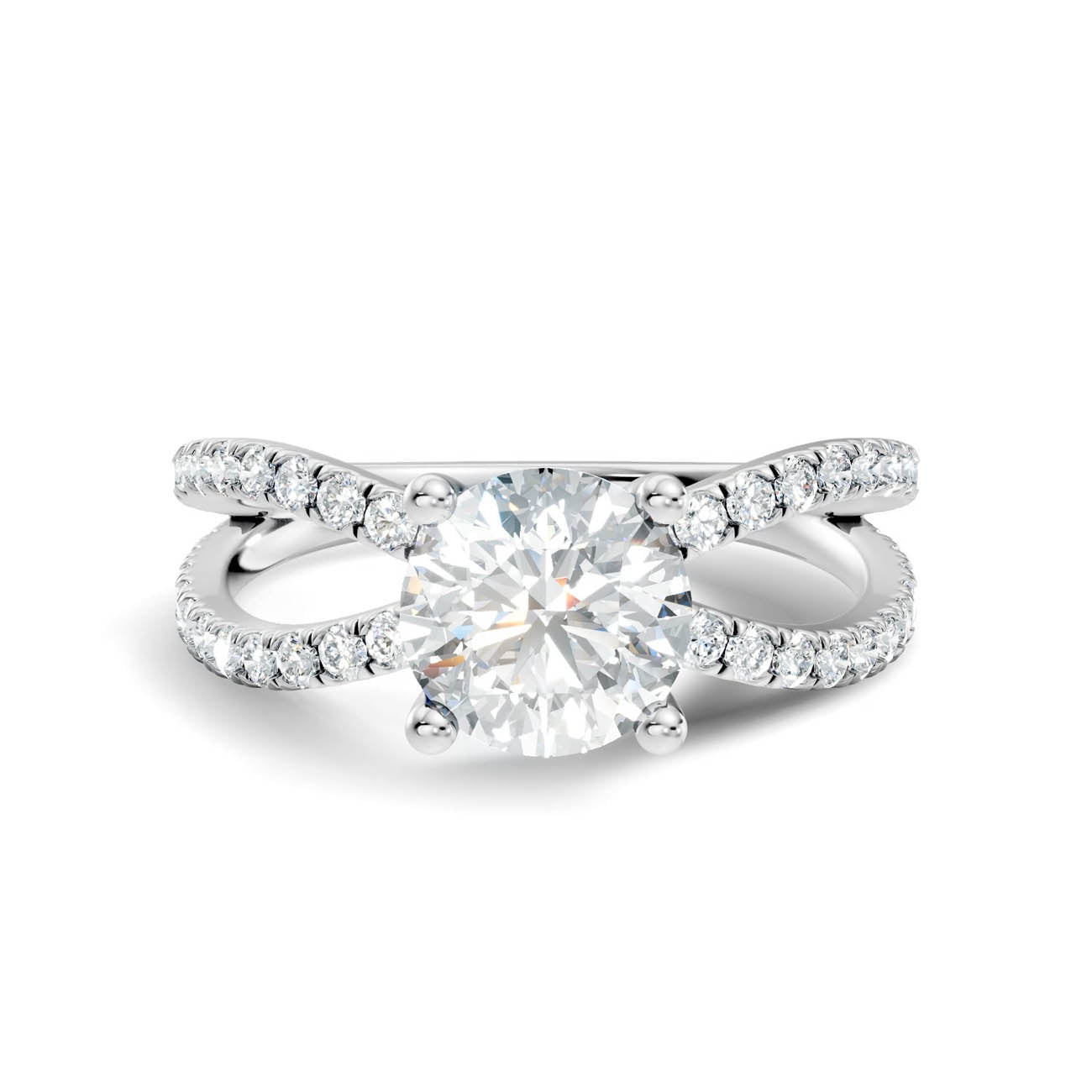 1.40 Ct. Round Diamond Ring with Criss-Cross Pavé Band (23-a) 10