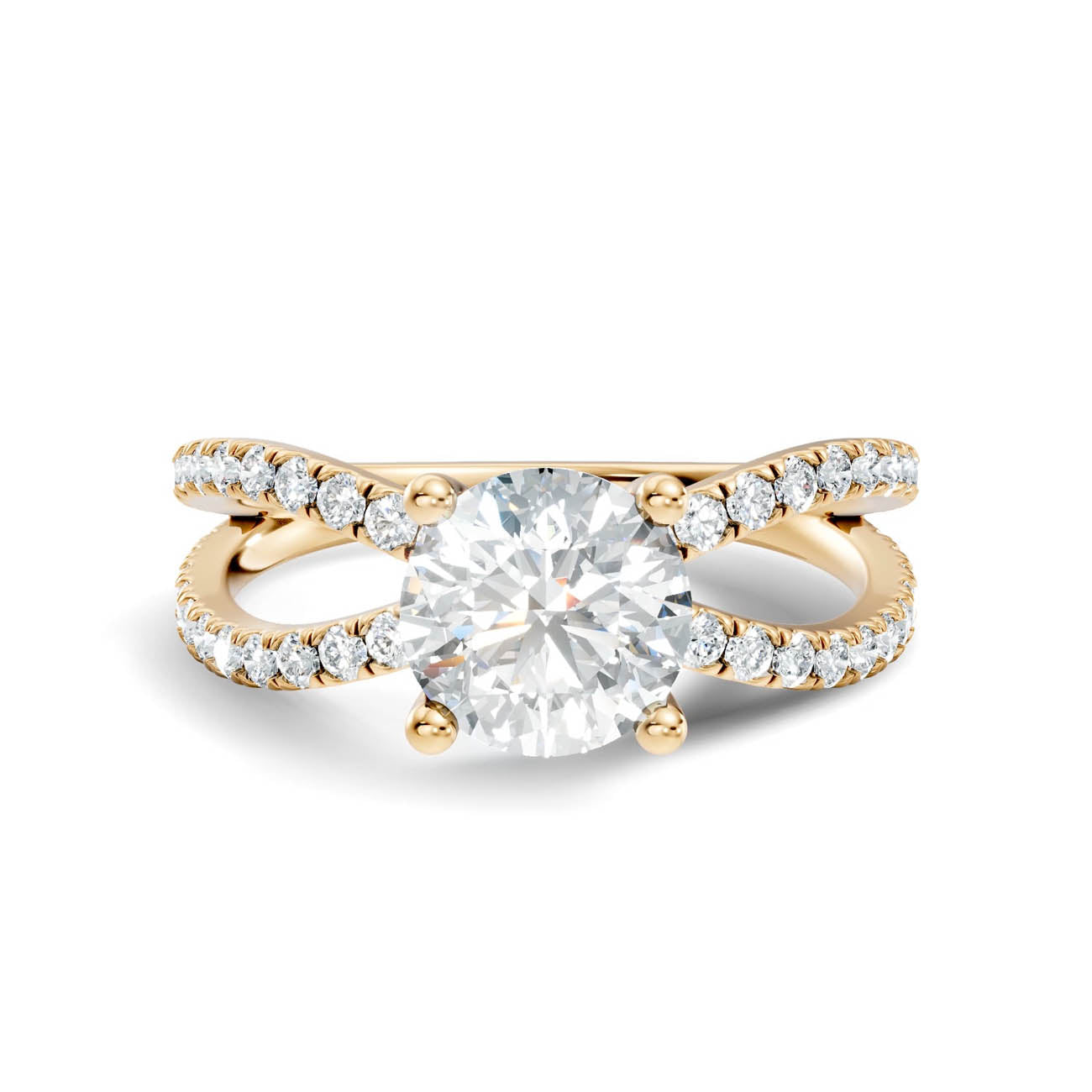 1.40 Ct. Round Diamond Ring with Criss-Cross Pavé Band (23-a) 3