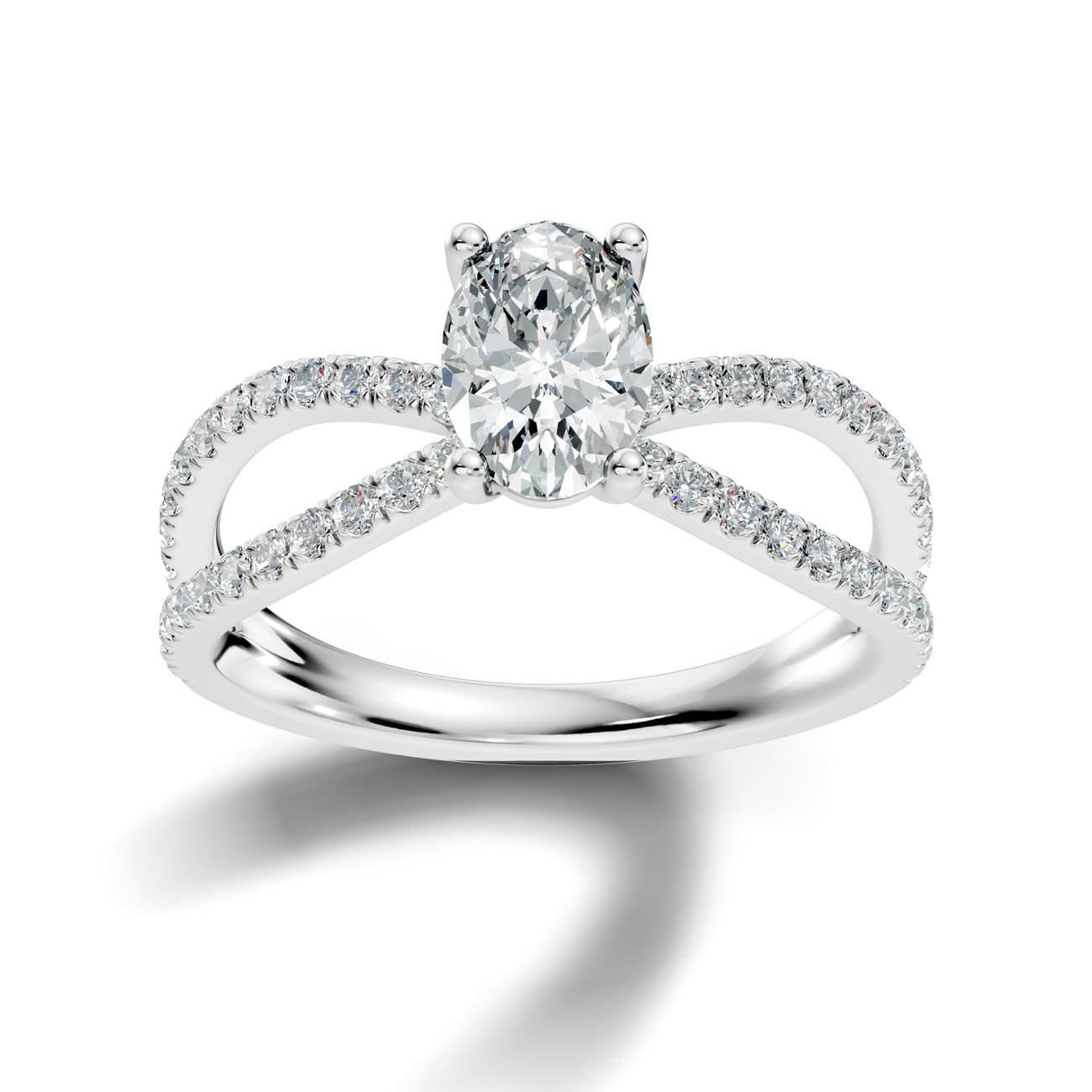 1.40 Ct. Oval Diamond Ring with Crisscross Pavé Split Shank (23-b)