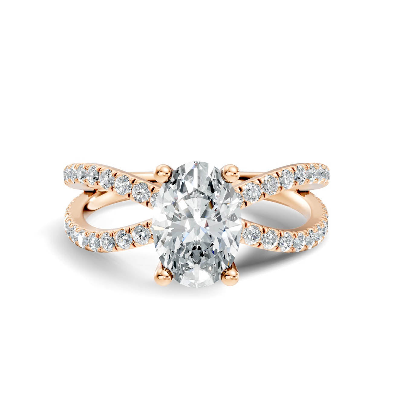 1.40 Ct. Oval Diamond Ring with Crisscross Pavé Split Shank (23-b) 6