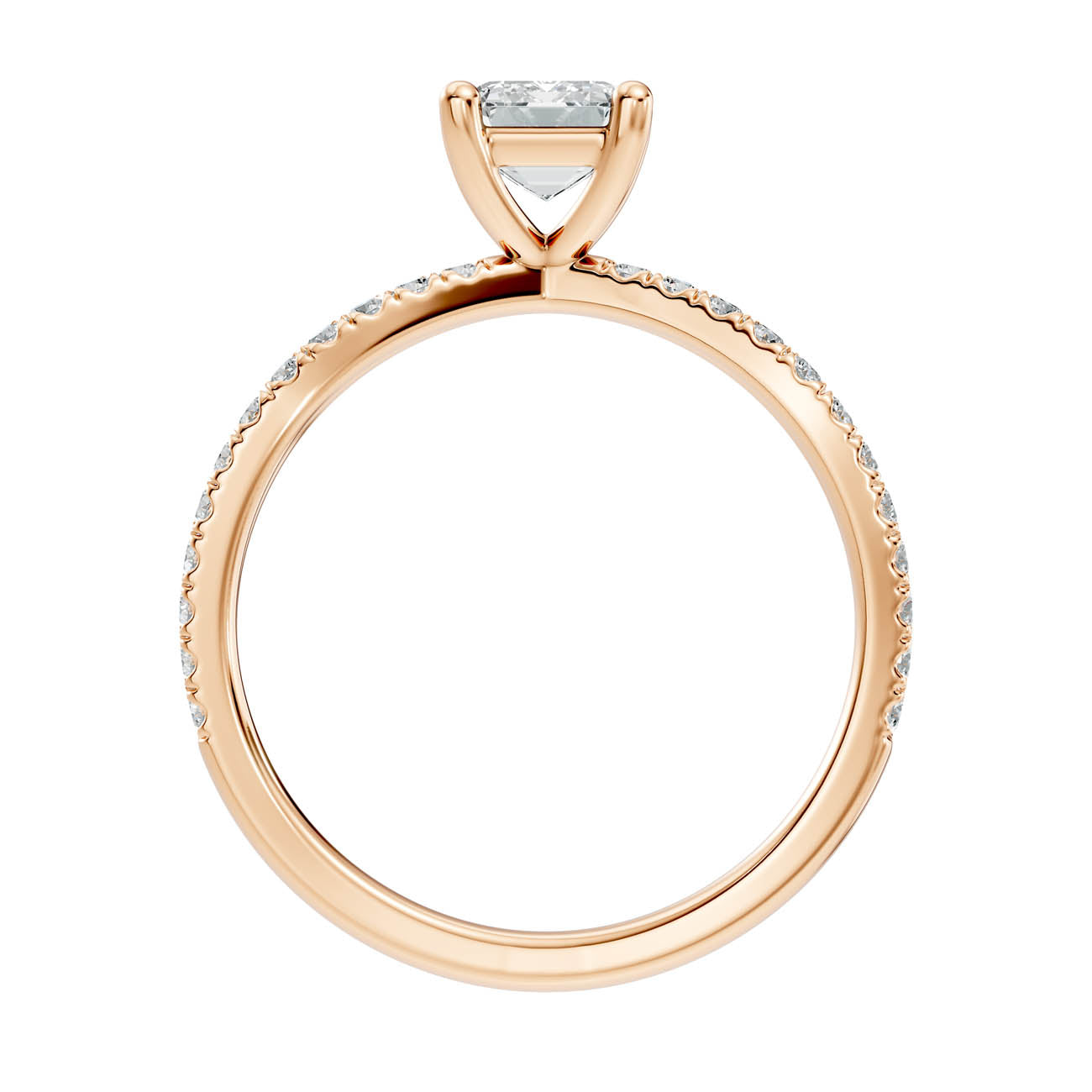 1.40 Ct. Emerald Cut Diamond Pavé Crossover Ring with Four-Prong Setting (23-c) 12