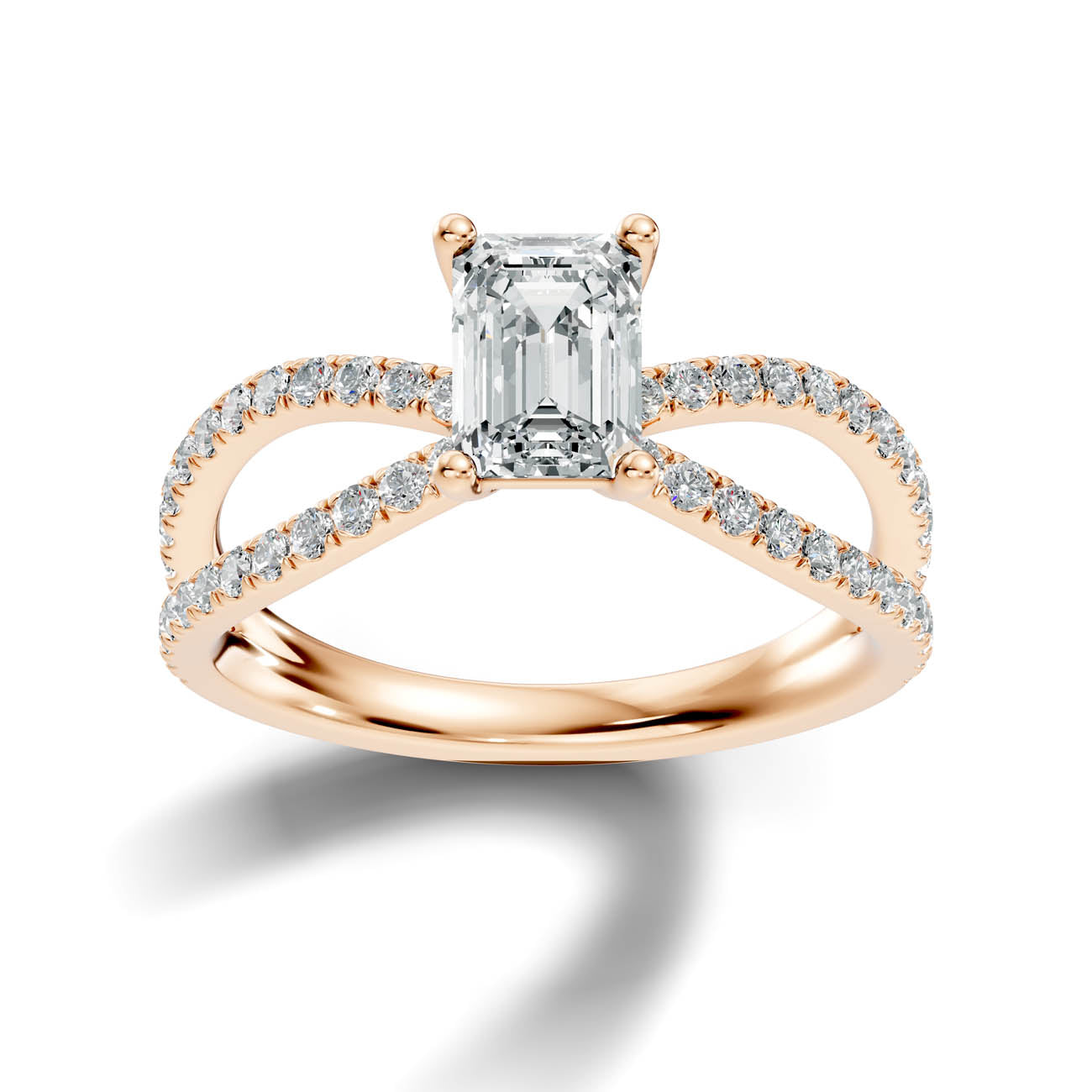 1.40 Ct. Emerald Cut Diamond Pavé Crossover Ring with Four-Prong Setting (23-c) 8