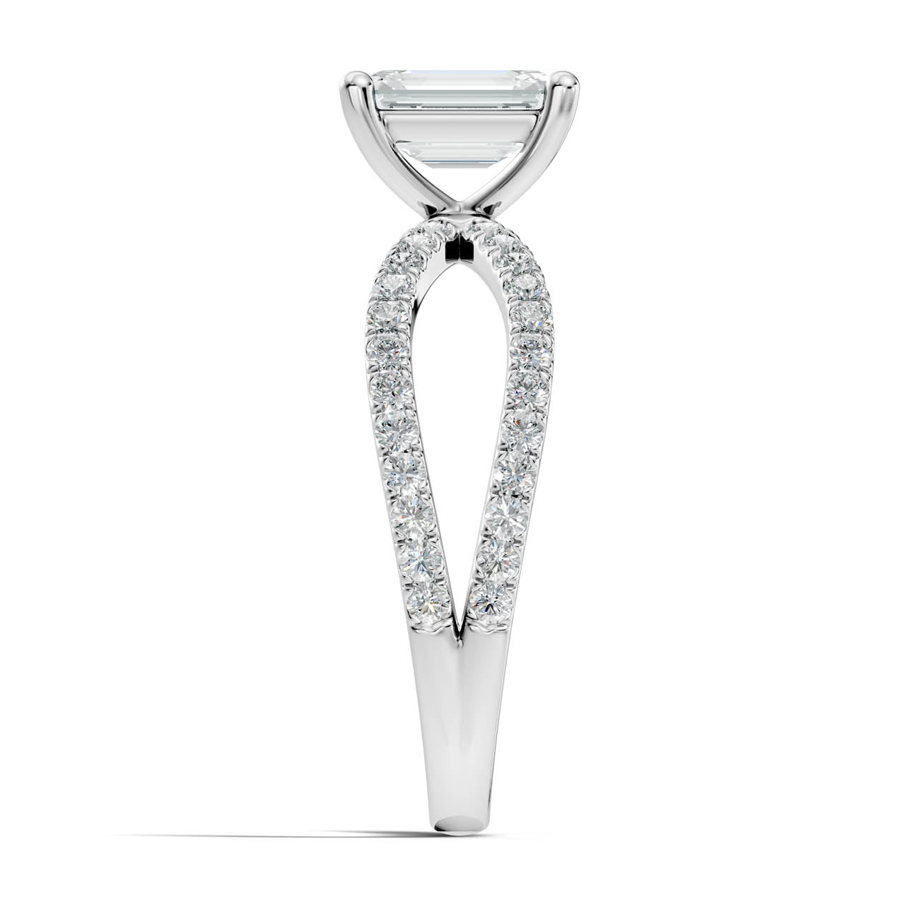 1.40 Ct. Emerald Cut Diamond Pavé Crossover Ring with Four-Prong Setting (23-c) 14