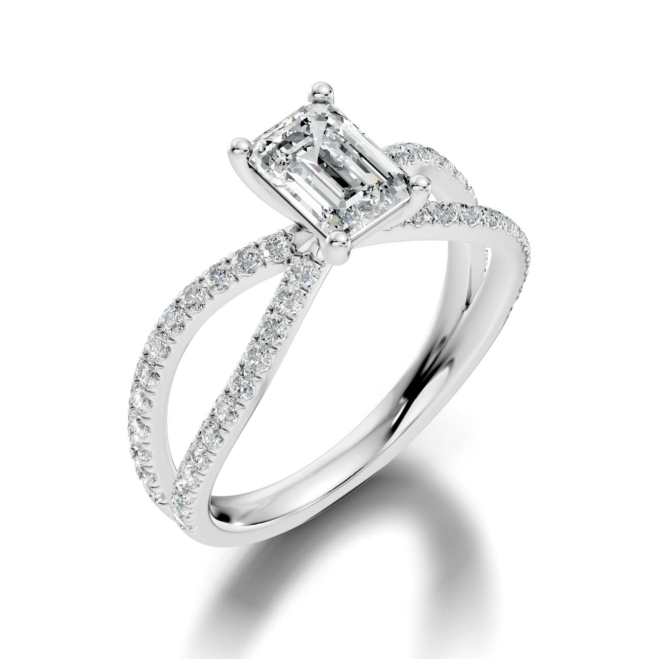 1.40 Ct. Emerald Cut Diamond Pavé Crossover Ring with Four-Prong Setting (23-c) 11