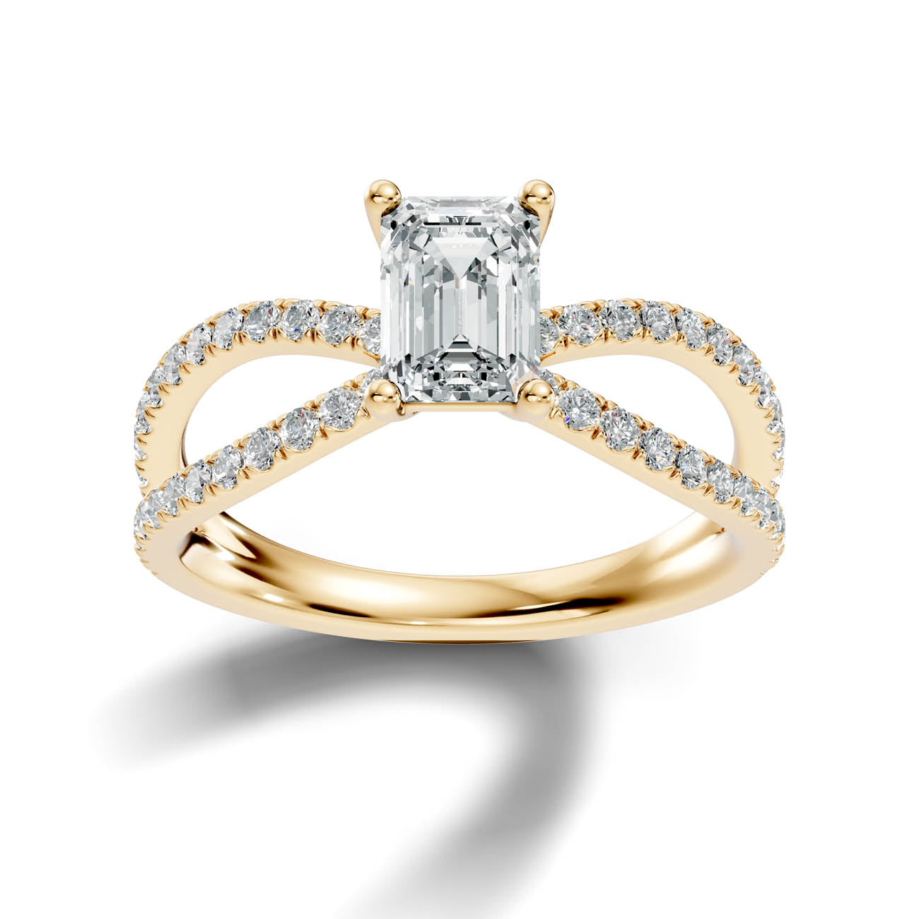 1.40 Ct. Emerald Cut Diamond Pavé Crossover Ring with Four-Prong Setting (23-c) 4