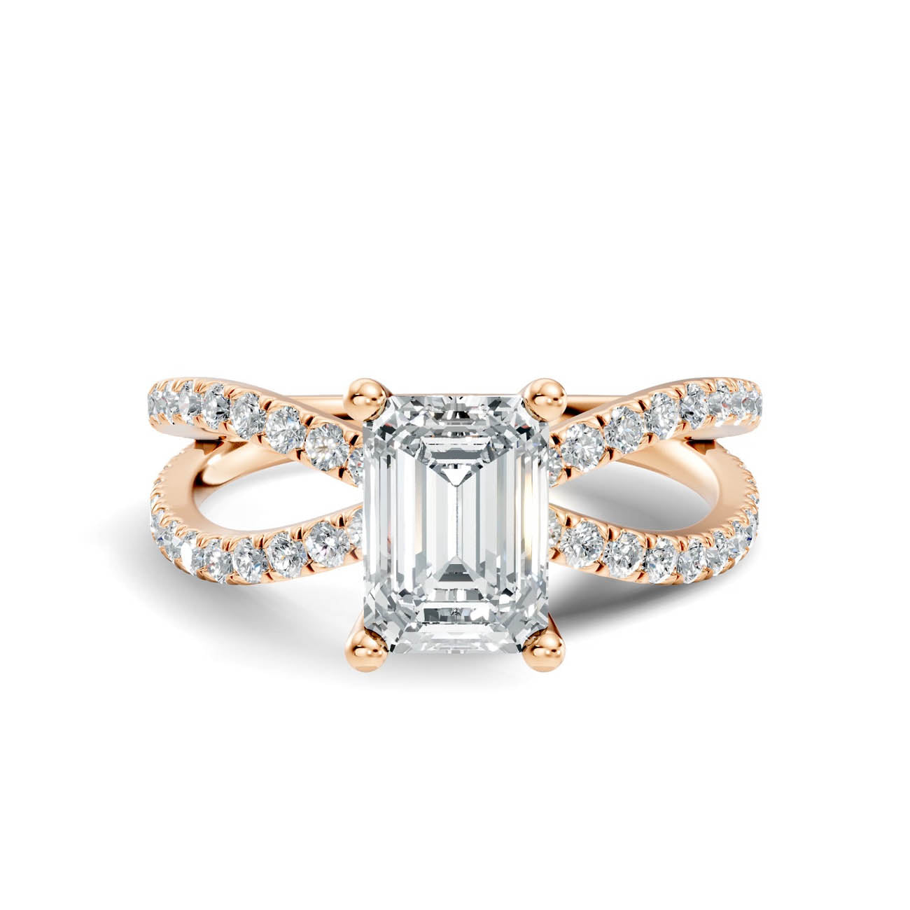 1.40 Ct. Emerald Cut Diamond Pavé Crossover Ring with Four-Prong Setting (23-c) 6