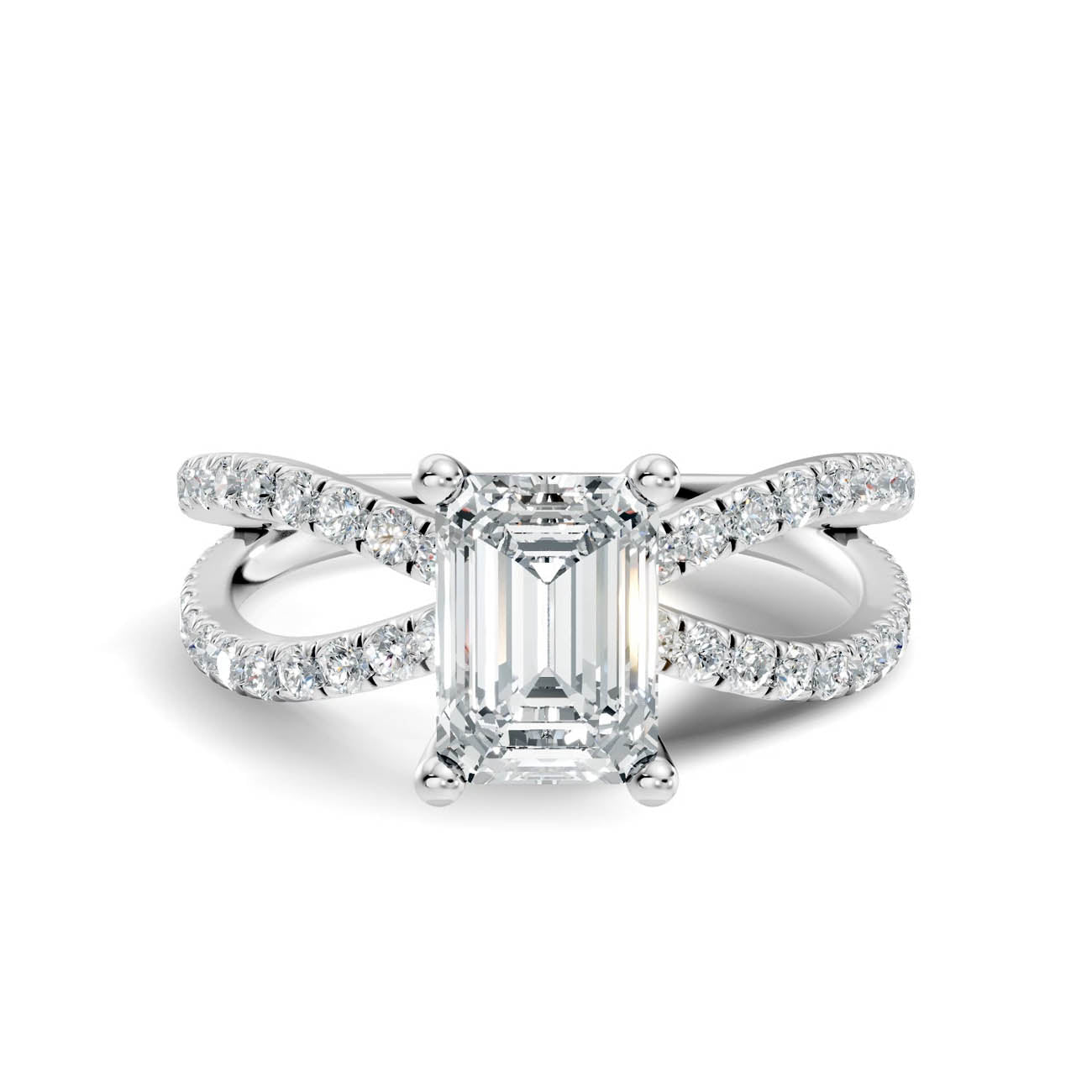 1.40 Ct. Emerald Cut Diamond Pavé Crossover Ring with Four-Prong Setting (23-c) 10