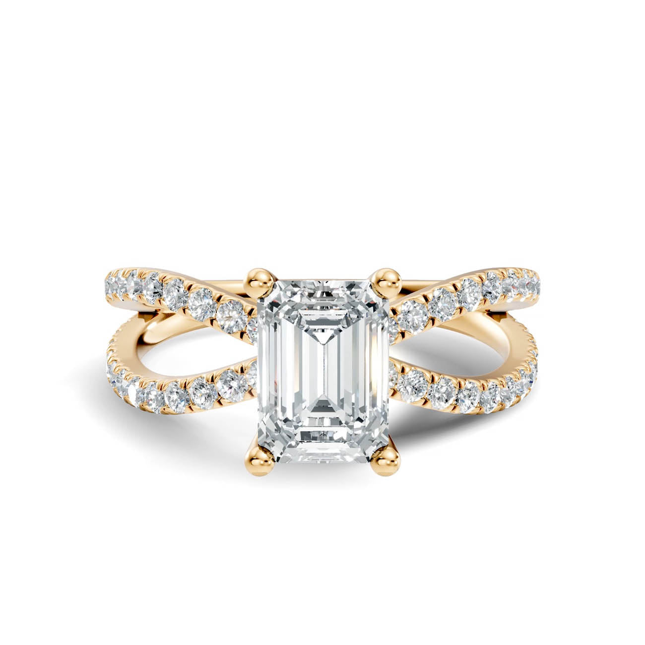 1.40 Ct. Emerald Cut Diamond Pavé Crossover Ring with Four-Prong Setting (23-c) 3