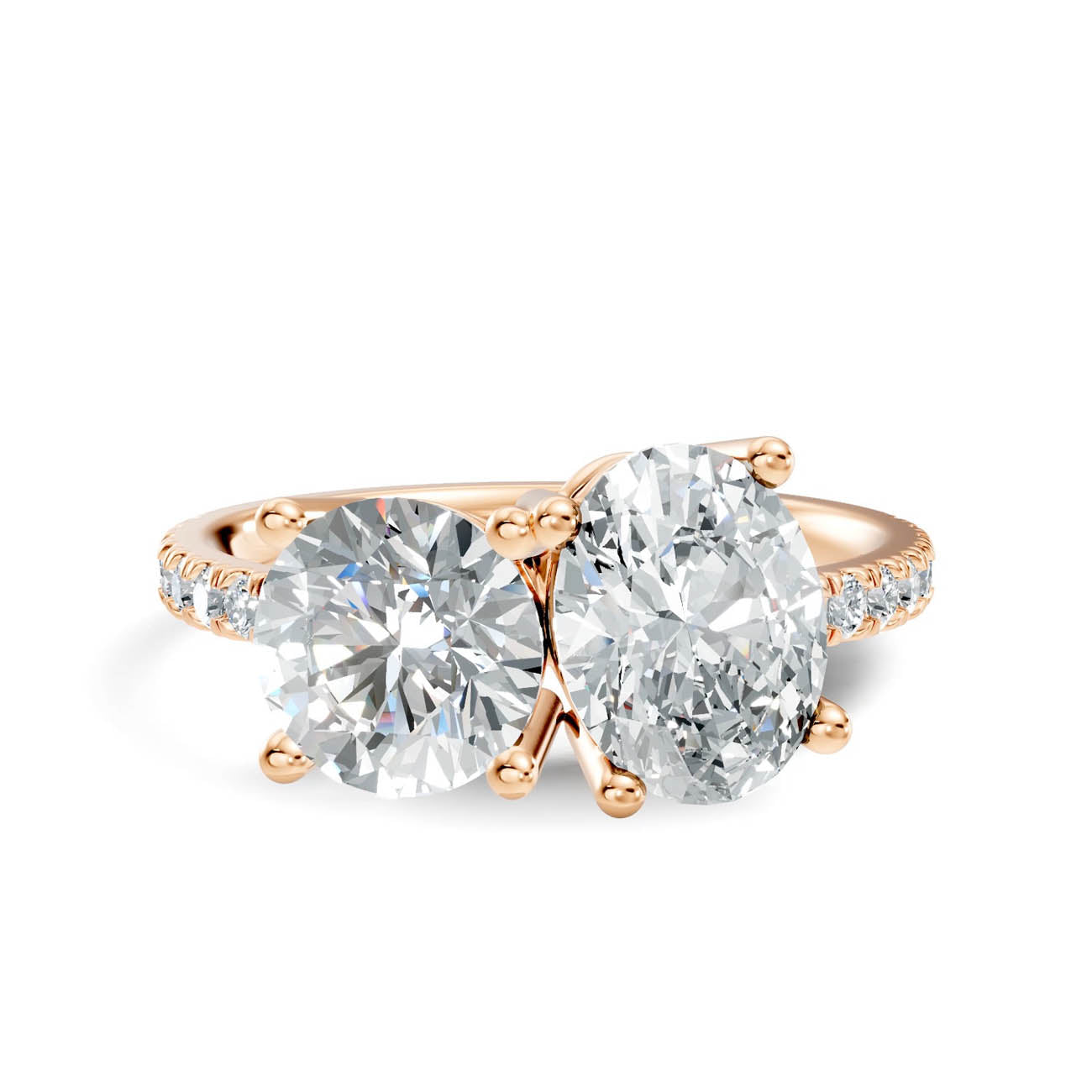 2.15 Ct Round & Oval Two-Stone Diamond Ring with Pavé Band (16-a) 6