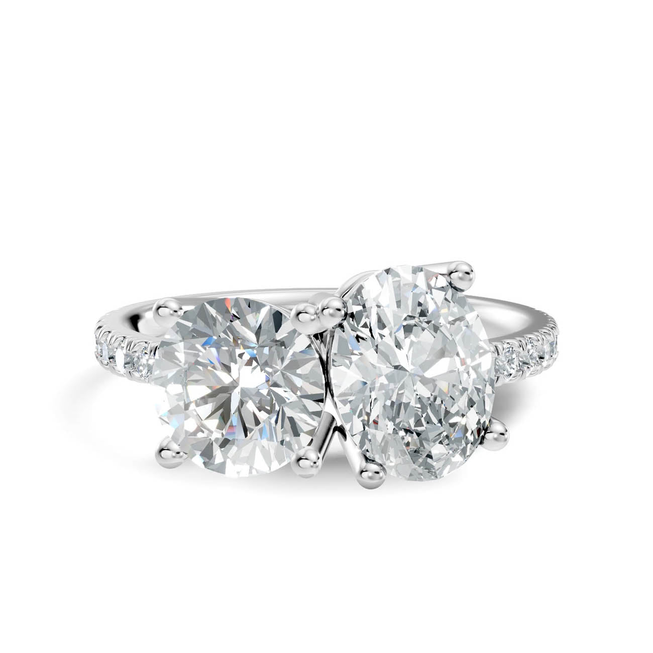 2.15 Ct Round & Oval Two-Stone Diamond Ring with Pavé Band (16-a) 10