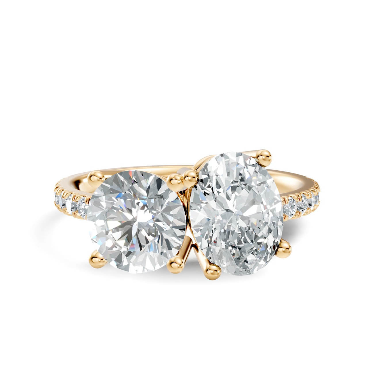 2.15 Ct Round & Oval Two-Stone Diamond Ring with Pavé Band (16-a) 3