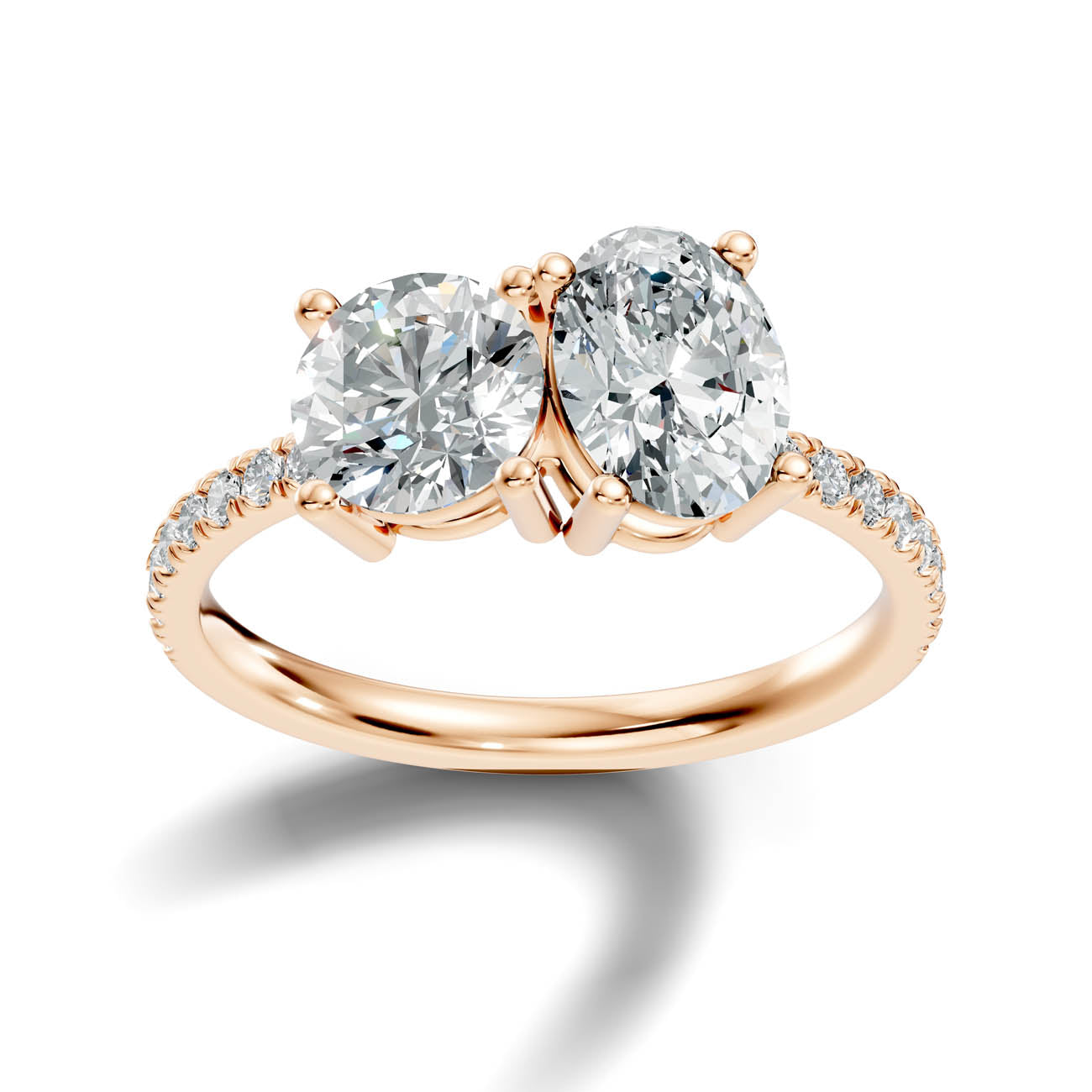 2.15 Ct Round & Oval Two-Stone Diamond Ring with Pavé Band (16-a) 7