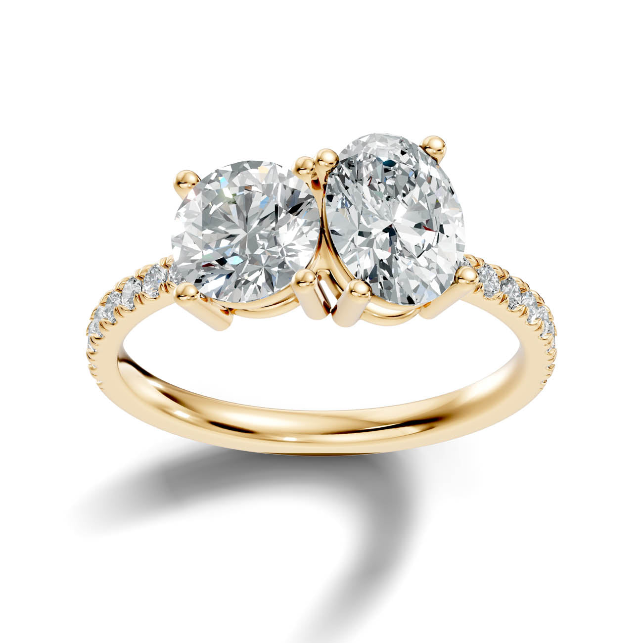 2.15 Ct Round & Oval Two-Stone Diamond Ring with Pavé Band (16-a) 4