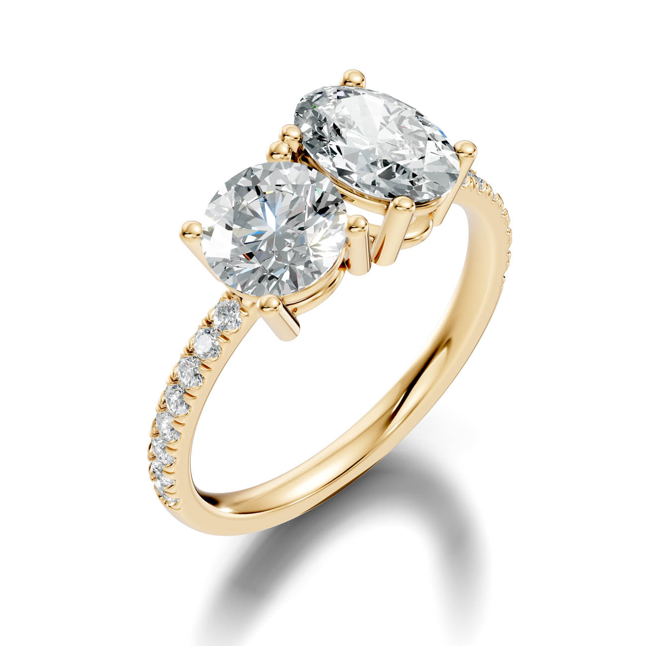 2.15 Ct Round & Oval Two-Stone Diamond Ring with Pavé Band (16-a)
