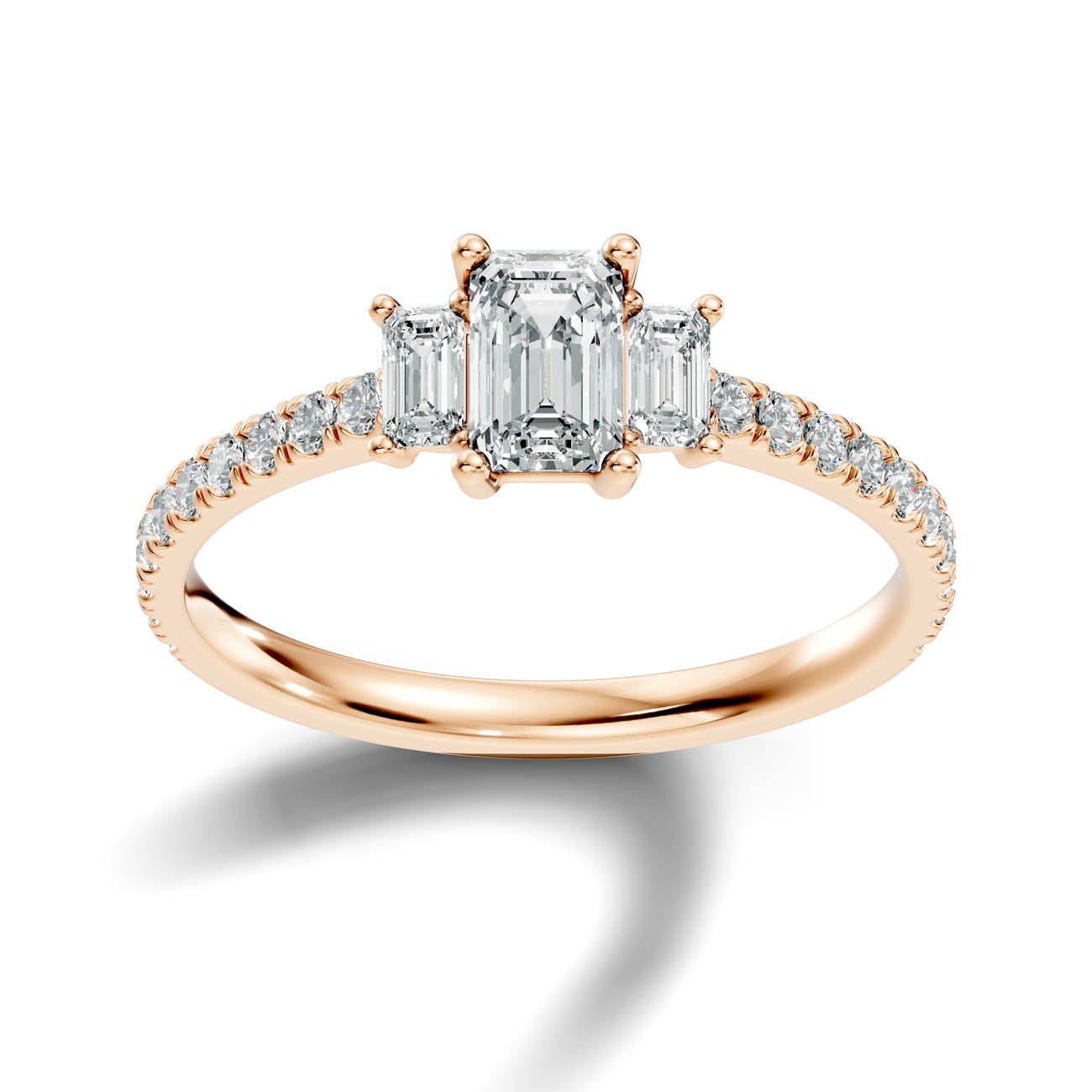 .88 Ct. Emerald Cut Three-Stone Diamond Ring with Pavé Band (17-c) 7