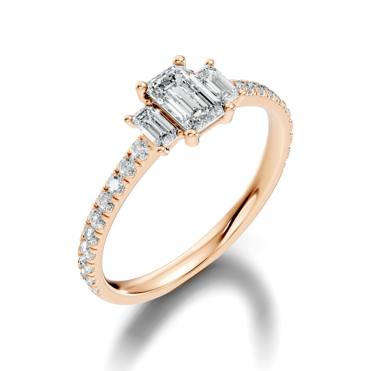 .88 Ct. Emerald Cut Three-Stone Diamond Ring with Pavé Band (17-c) 9