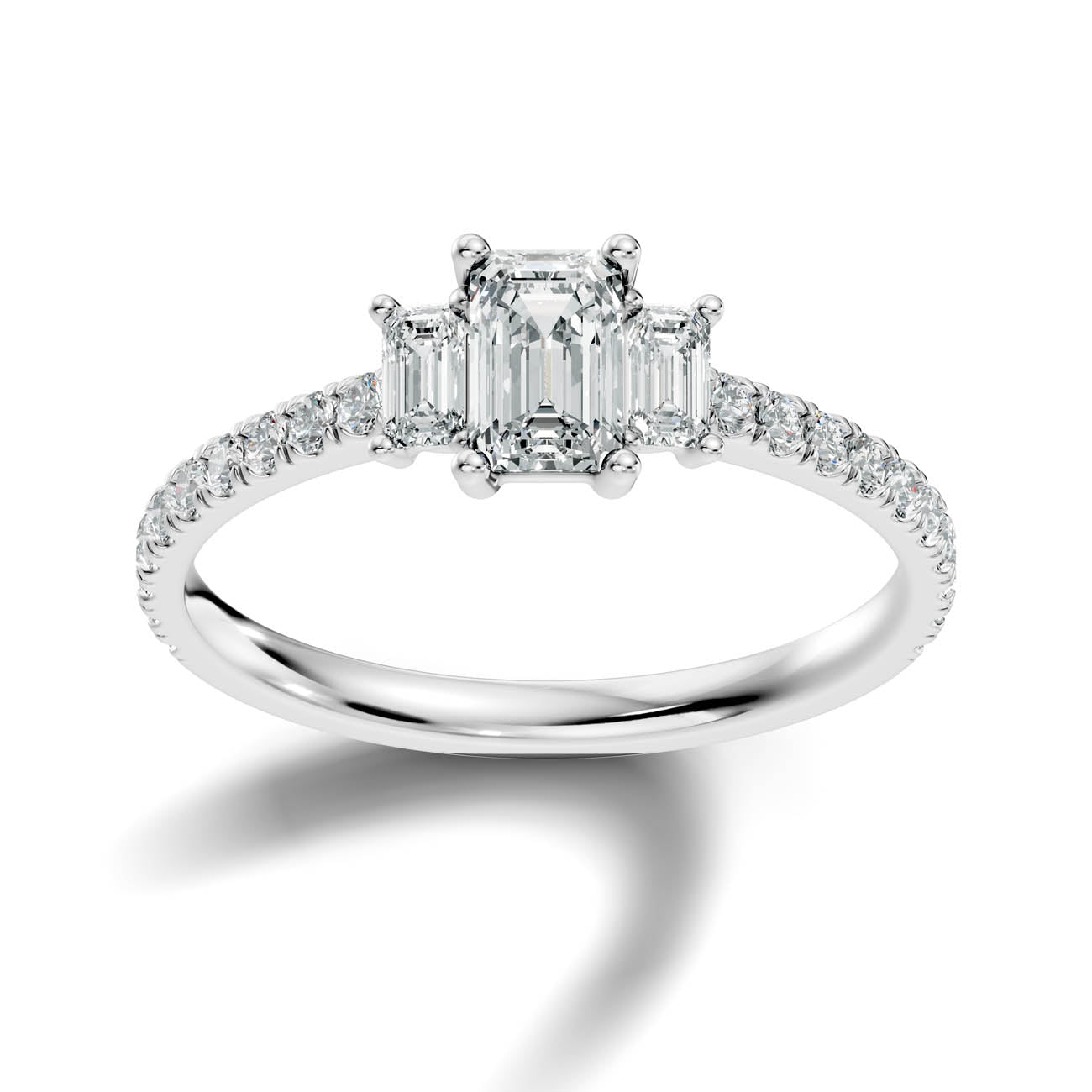 .88 Ct. Emerald Cut Three-Stone Diamond Ring with Pavé Band (17-c)