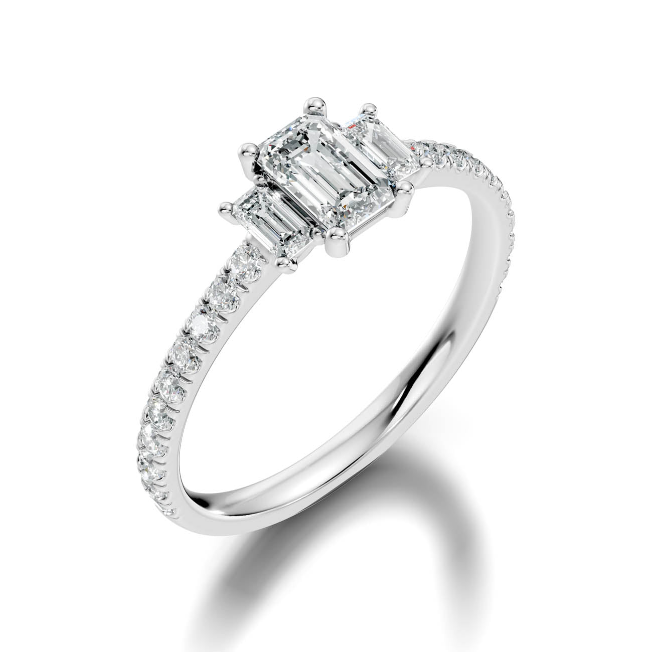 .88 Ct. Emerald Cut Three-Stone Diamond Ring with Pavé Band (17-c) 13