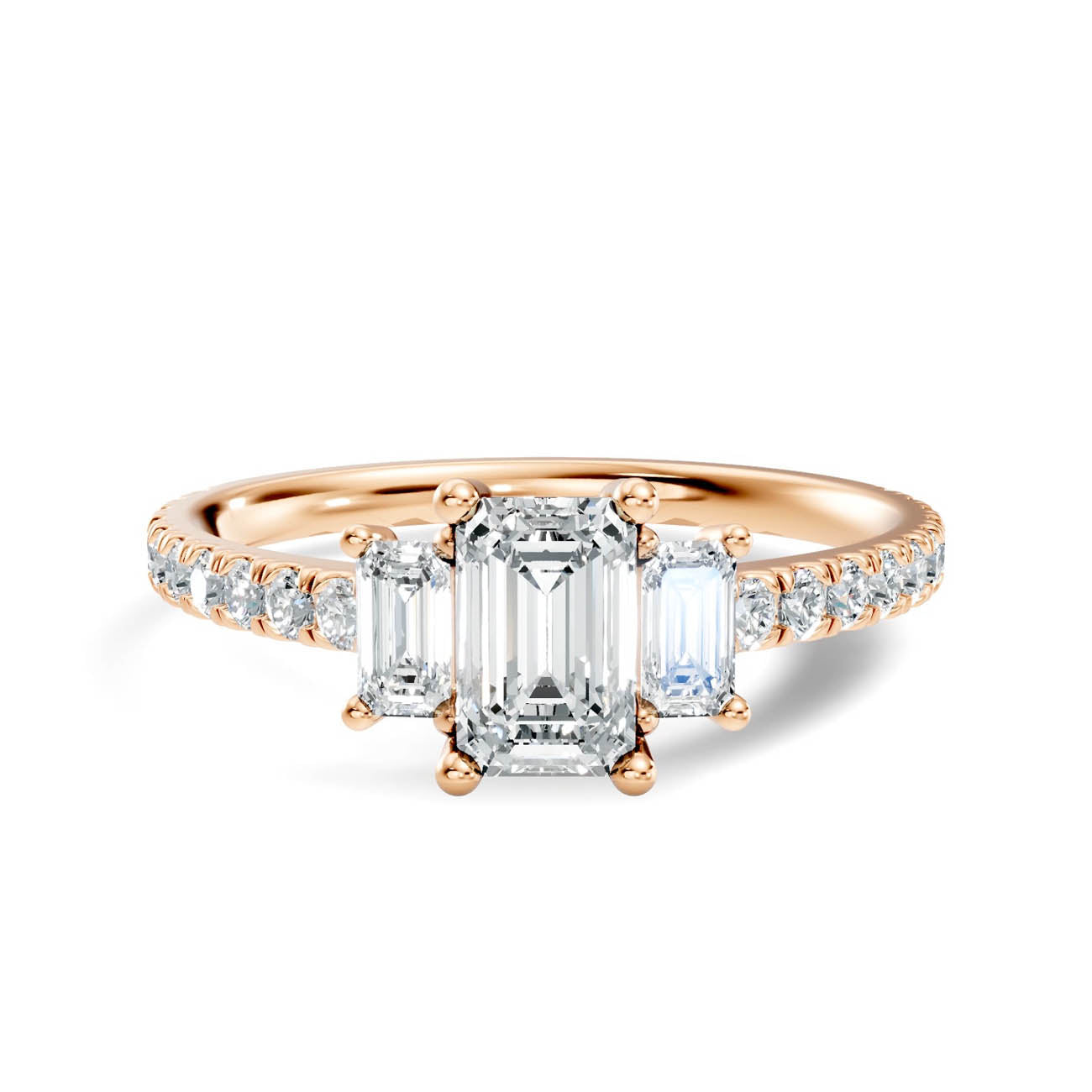 .88 Ct. Emerald Cut Three-Stone Diamond Ring with Pavé Band (17-c) 6