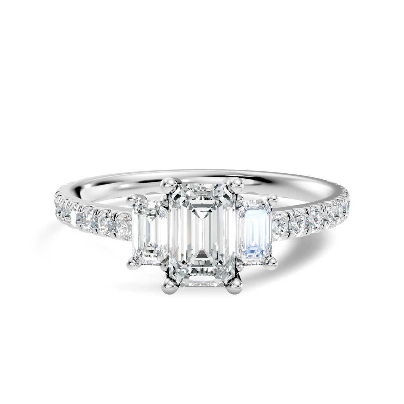 .88 Ct. Emerald Cut Three-Stone Diamond Ring with Pavé Band (17-c) 10