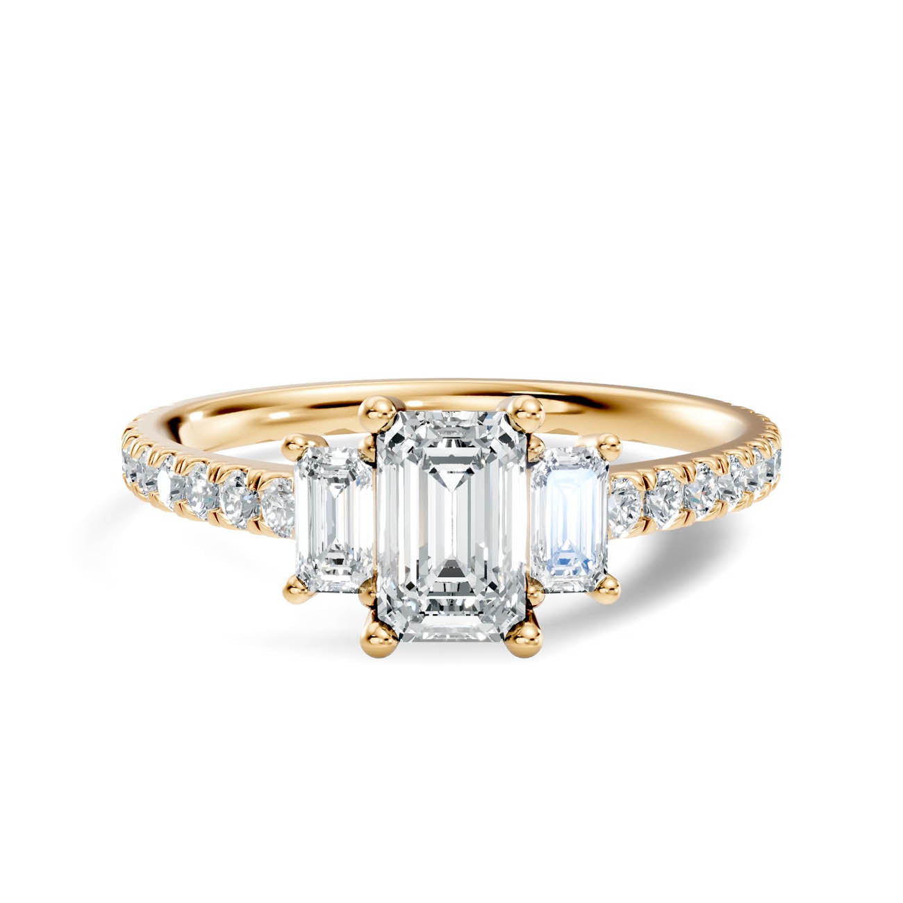 .88 Ct. Emerald Cut Three-Stone Diamond Ring with Pavé Band (17-c) 3