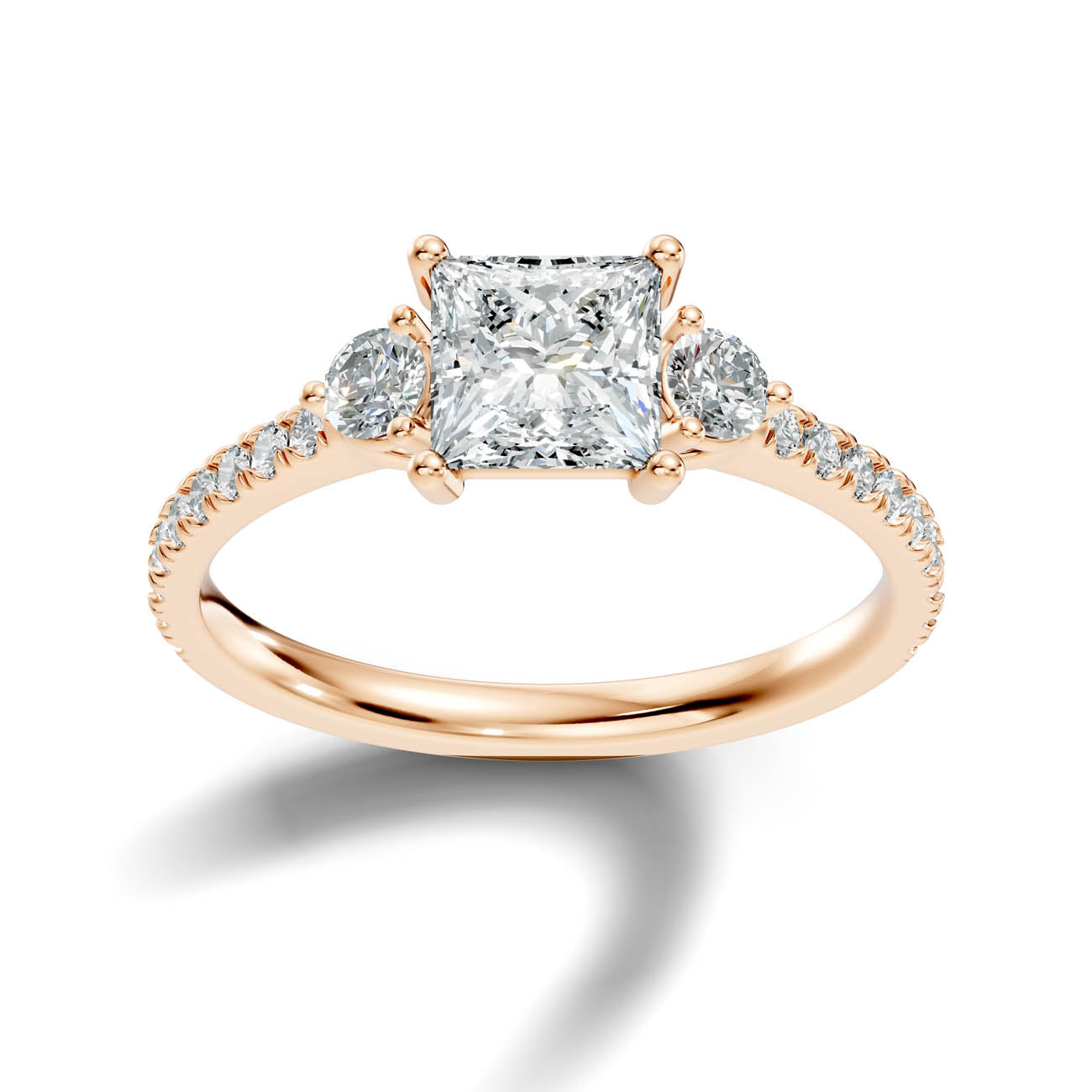 1.38 Ct. Princess Cut Diamond Ring with Pavé Band and Round Side Stones (17-f) 7