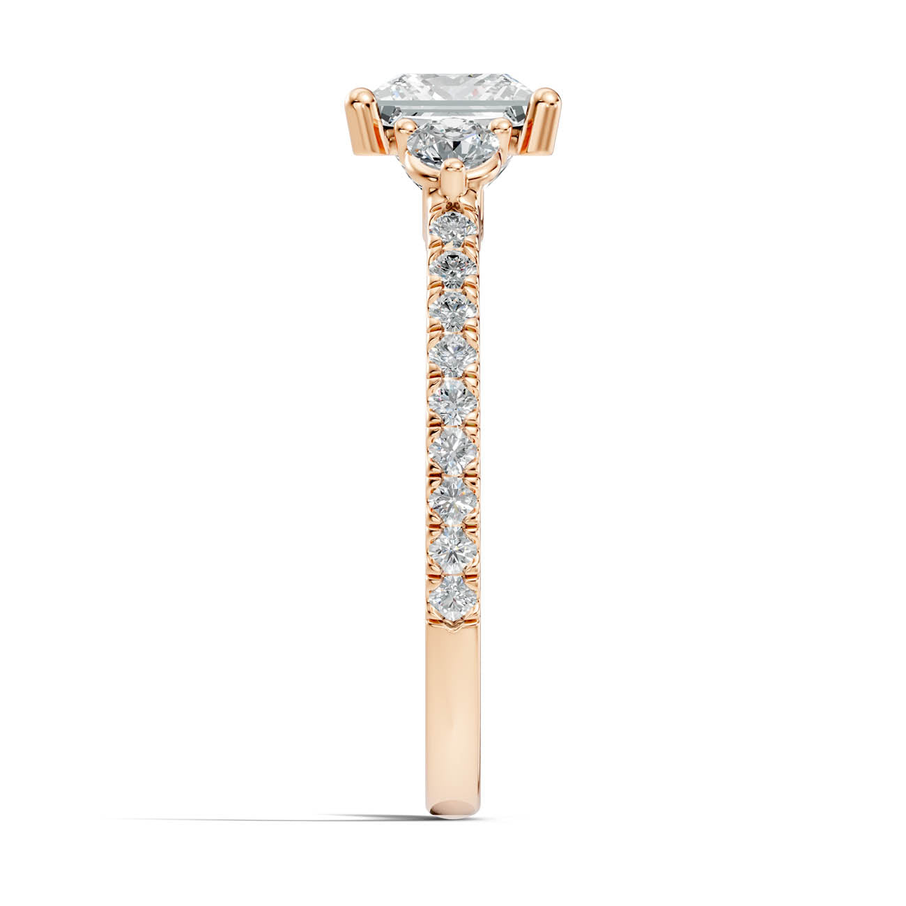 1.38 Ct. Princess Cut Diamond Ring with Pavé Band and Round Side Stones (17-f) 8