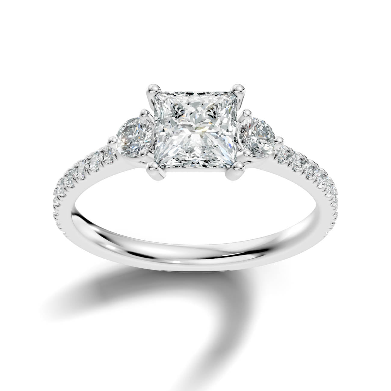 1.38 Ct. Princess Cut Diamond Ring with Pavé Band and Round Side Stones (17-f)