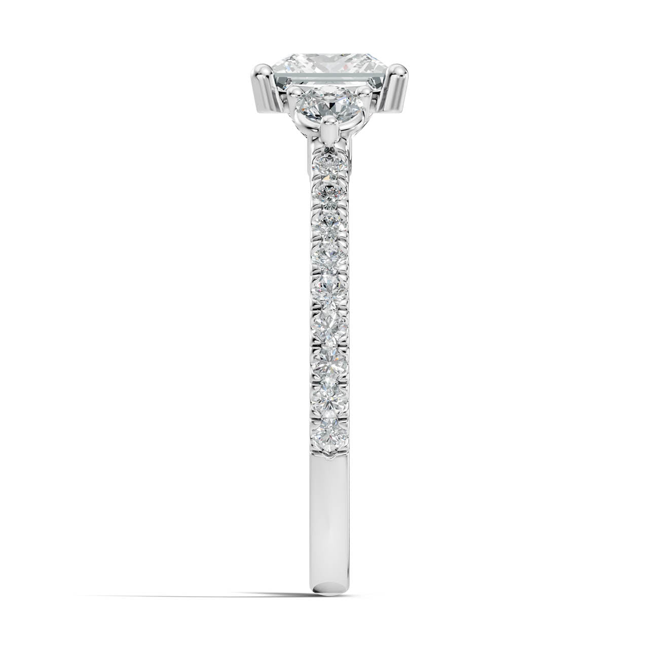 1.38 Ct. Princess Cut Diamond Ring with Pavé Band and Round Side Stones (17-f) 12