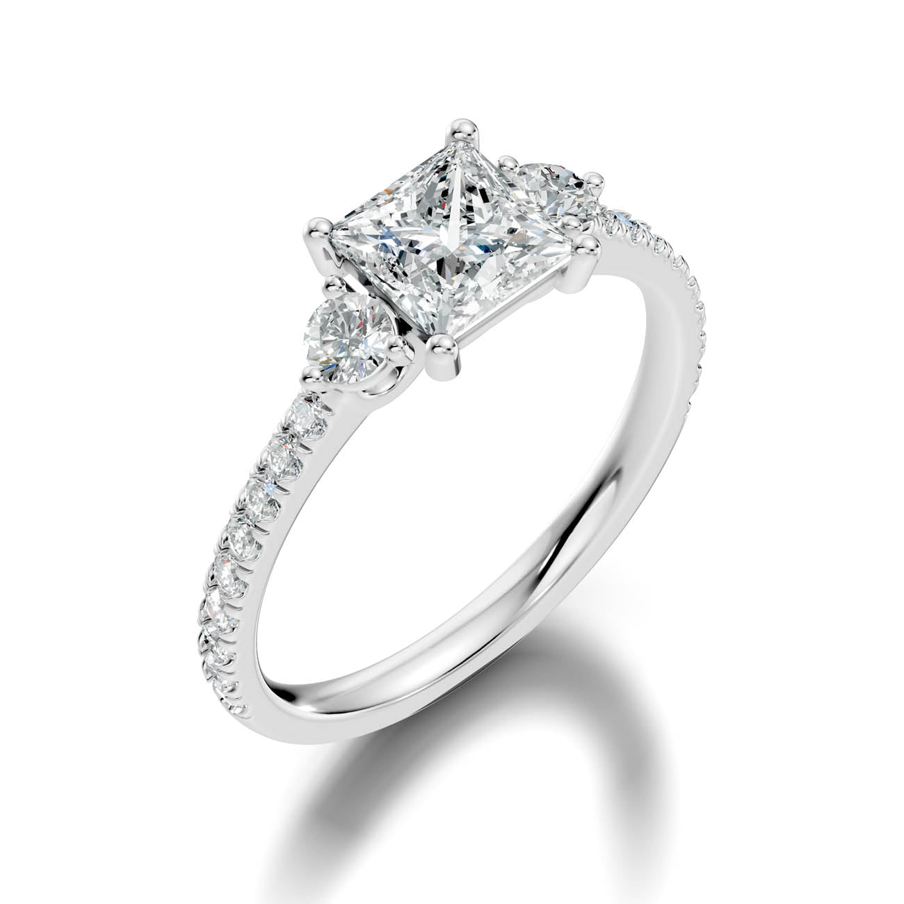 1.38 Ct. Princess Cut Diamond Ring with Pavé Band and Round Side Stones (17-f) 13
