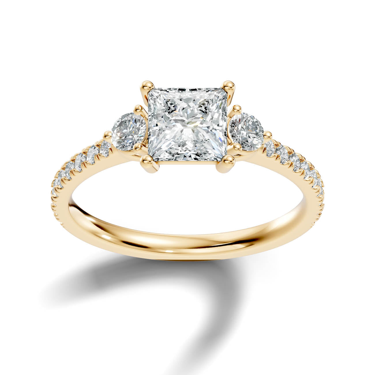 1.38 Ct. Princess Cut Diamond Ring with Pavé Band and Round Side Stones (17-f) 4