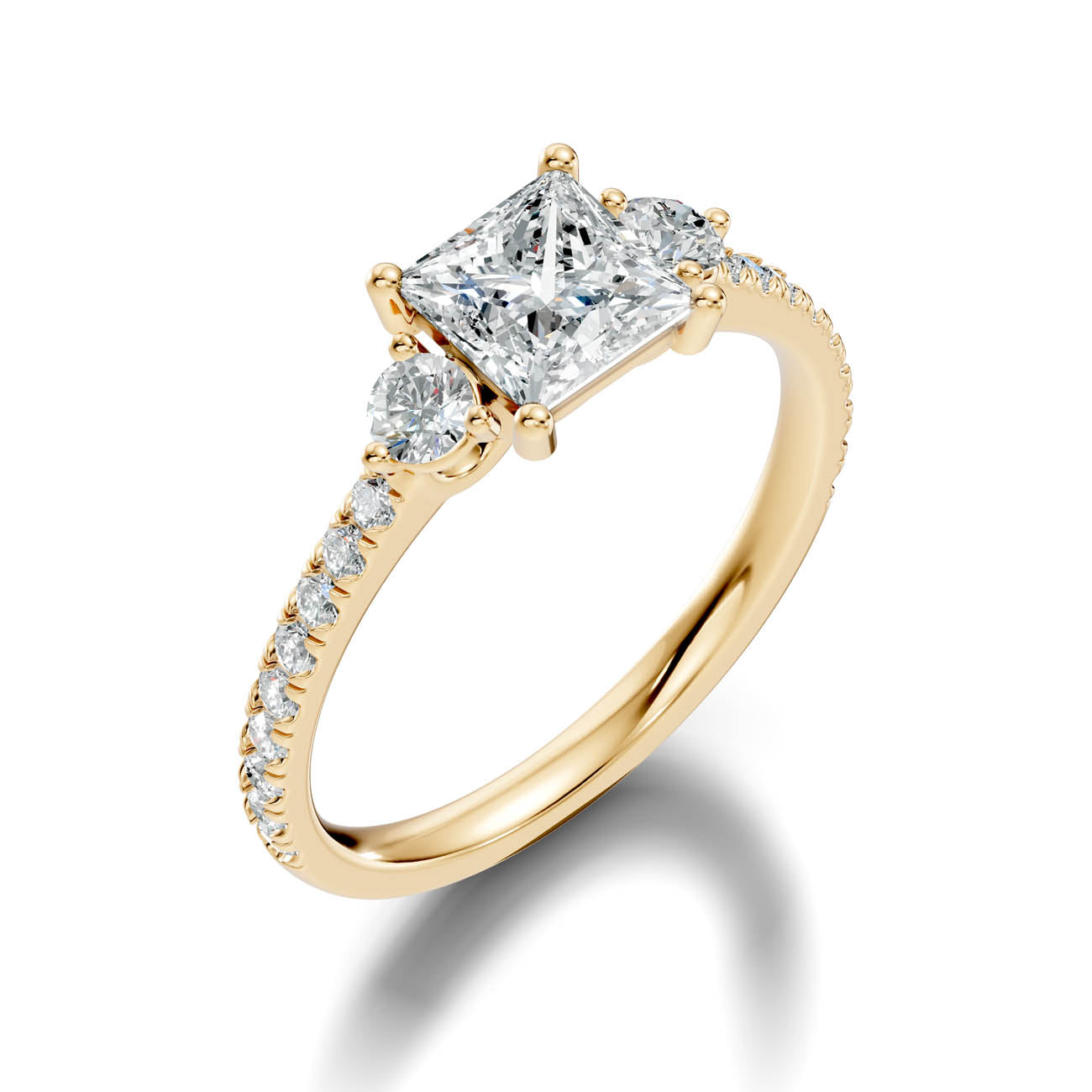 1.38 Ct. Princess Cut Diamond Ring with Pavé Band and Round Side Stones (17-f)