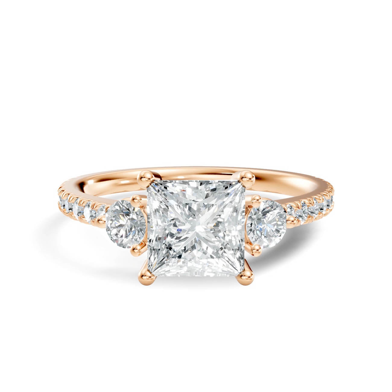 1.38 Ct. Princess Cut Diamond Ring with Pavé Band and Round Side Stones (17-f) 6