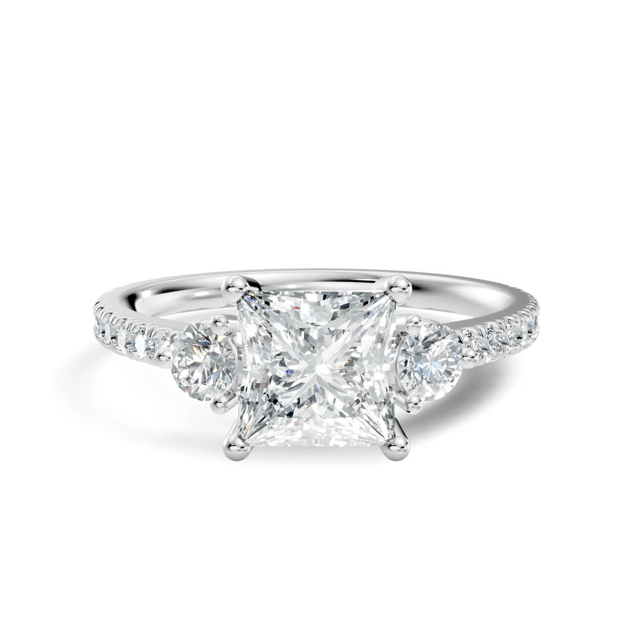 1.38 Ct. Princess Cut Diamond Ring with Pavé Band and Round Side Stones (17-f) 10