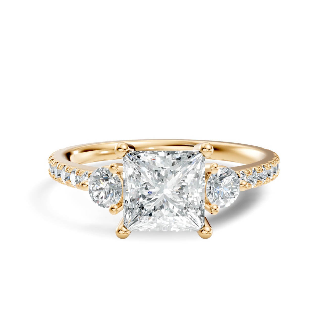 1.38 Ct. Princess Cut Diamond Ring with Pavé Band and Round Side Stones (17-f) 3