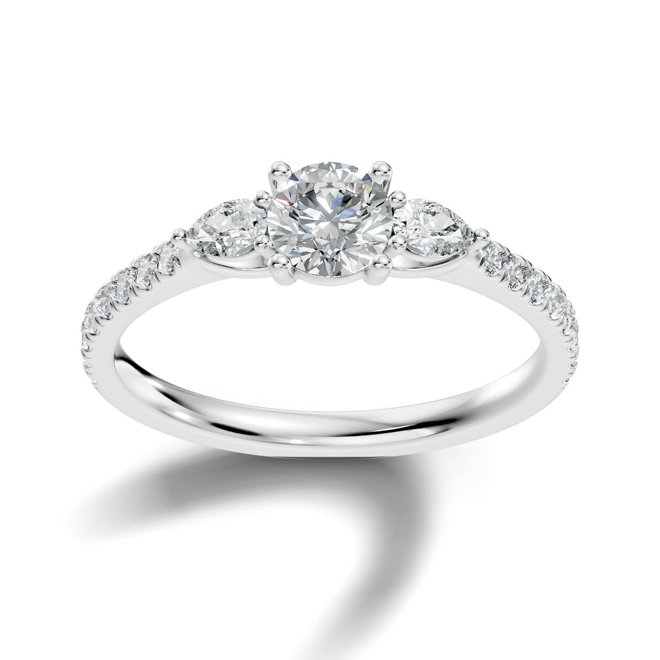 .86 Ct. Round Diamond Ring with Pear Side Stones and Pavé Shank (17-g)