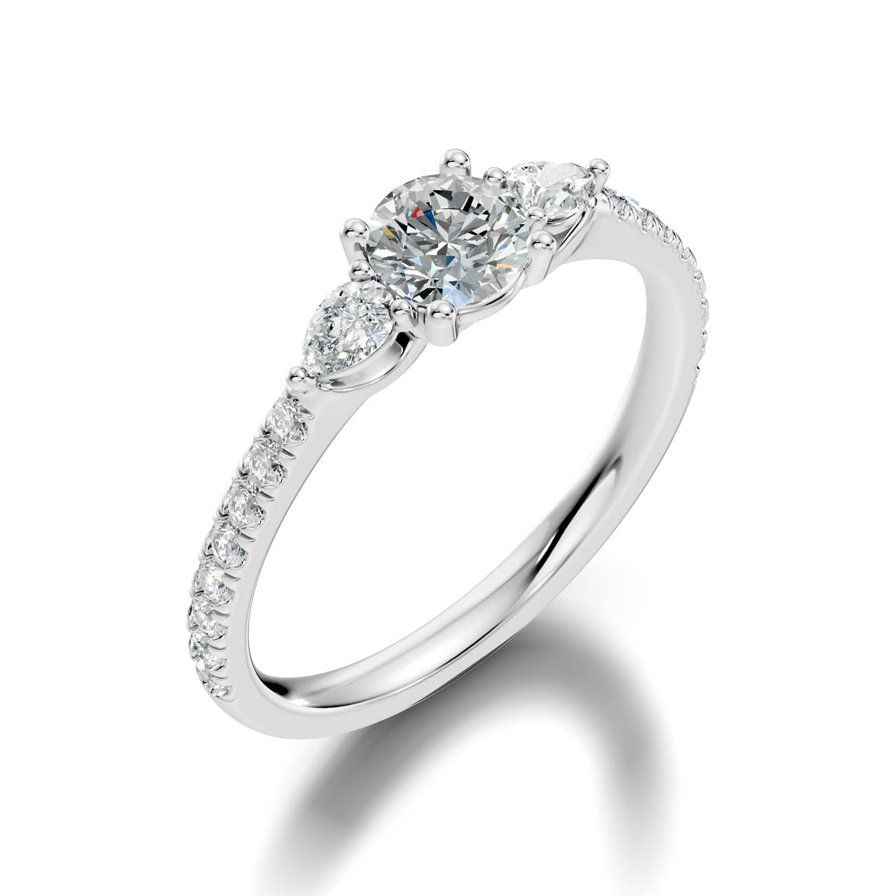 .86 Ct. Round Diamond Ring with Pear Side Stones and Pavé Shank (17-g) 13