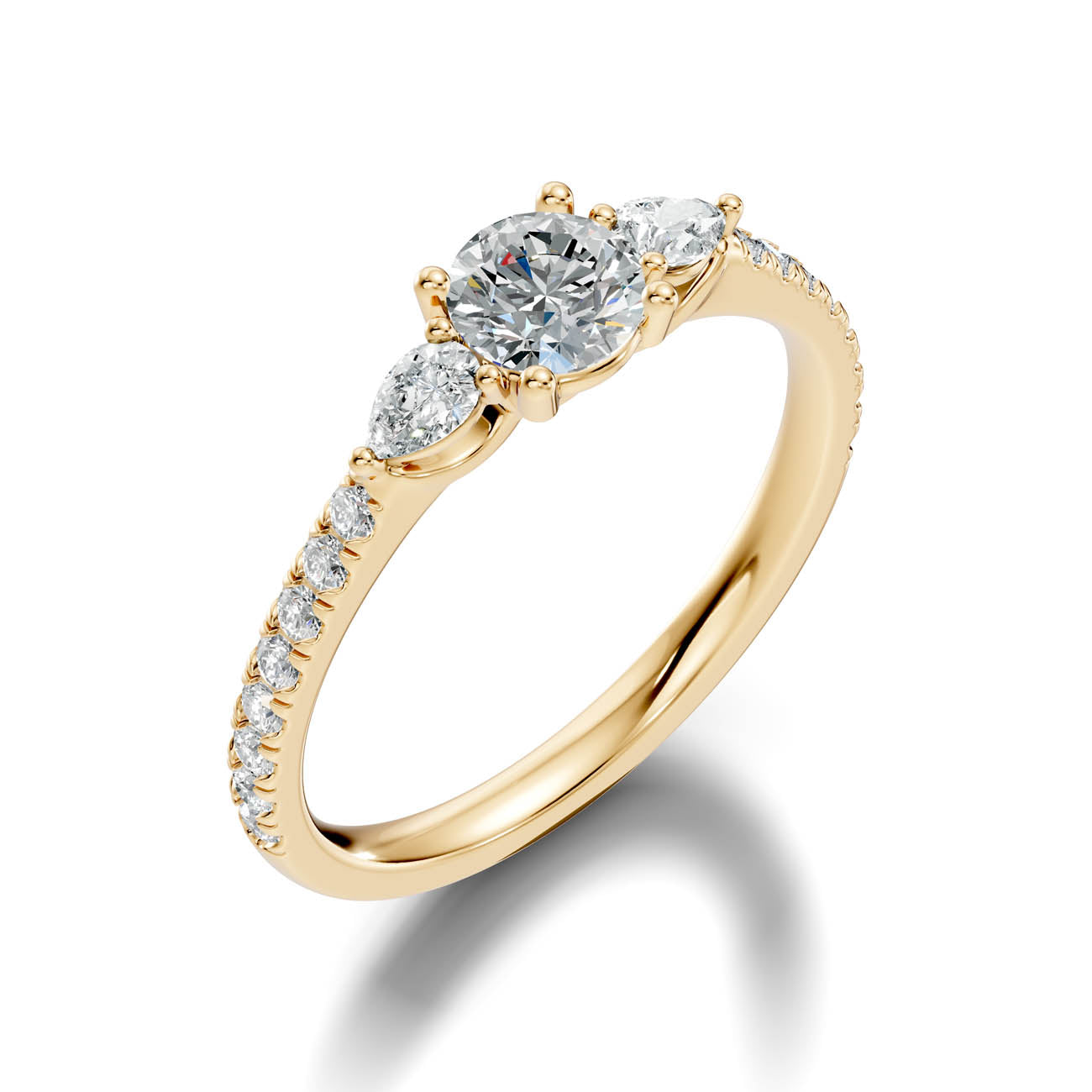 .86 Ct. Round Diamond Ring with Pear Side Stones and Pavé Shank (17-g)
