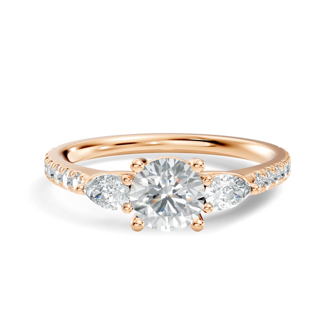 .86 Ct. Round Diamond Ring with Pear Side Stones and Pavé Shank (17-g) 6